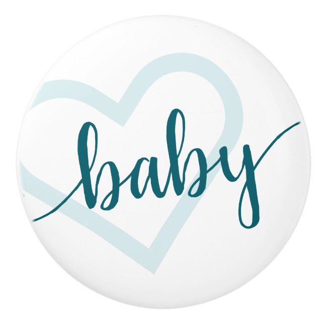 Baby Heart | Teal Dark Midnight Green Flourish  Ceramic Knob (Front)