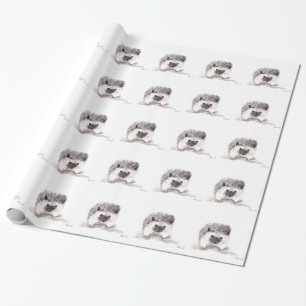 baby hedgehog animals vintage cute watercolor wrapping paper