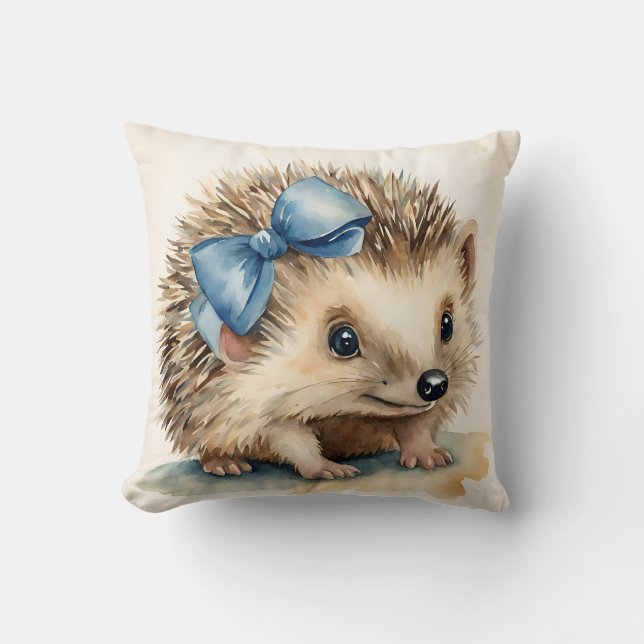 Baby Hedgehog Blue Bow Boys  Throw Pillow (Front)