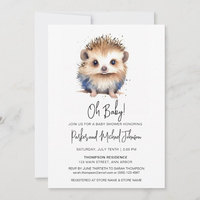 Baby Hedgehog Gender Neutral Baby Shower Invitation (Front)