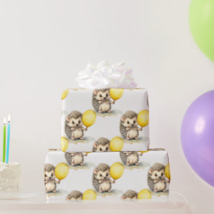 Baby Hedgehog Gender Neutral Birthday Wrapping Paper