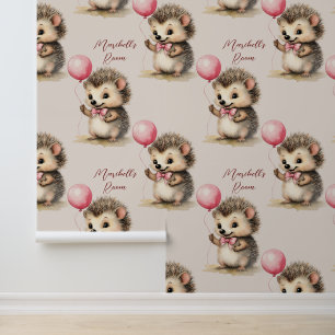 Baby Hedgehog Pink Balloon Personalized Wallpaper