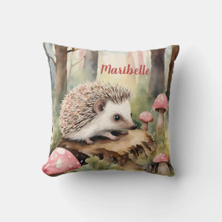 Baby Hedgehog Pink Mushroom Girls Personalized Throw Pillow