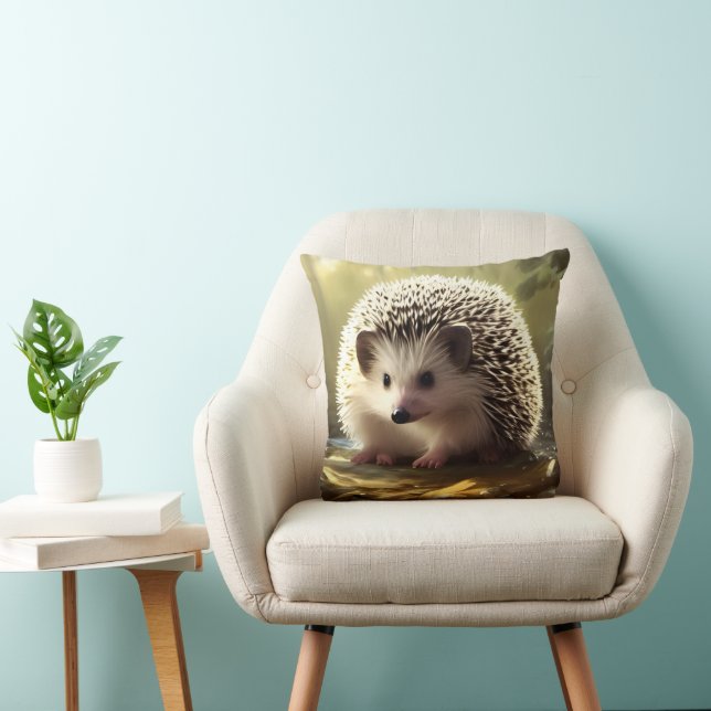 Baby Hedgehog Wildlife Portrait  Throw Pillow (Chair)
