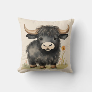 Baby Highland Cow Neutral  Throw Pillow