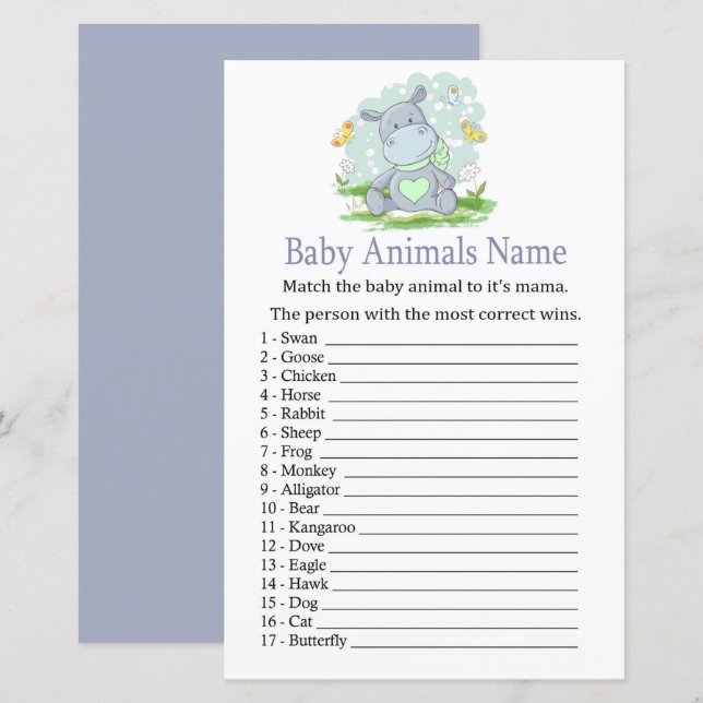 Baby Hippo Baby Animals Name Game (Front/Back)
