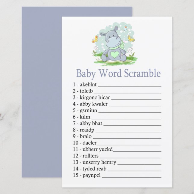 Baby Hippo Baby word scramble game (Front/Back)