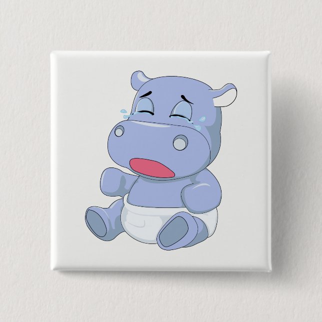 Baby Hippo Crying 2 Inch Square Button (Front)