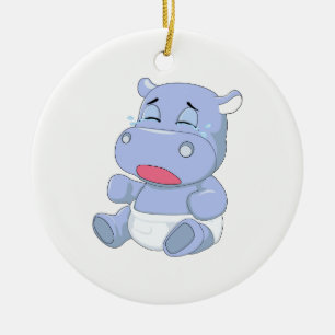 Baby Hippo Crying Ceramic Ornament