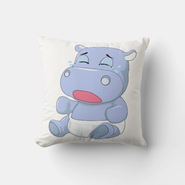 Baby Hippo Crying Throw Pillow (Front)