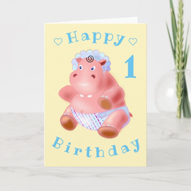 Baby Hippo Funny Birthday Card - Customizable (Front)