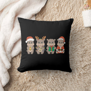 Baby Hippo Moo Deng Christmas Throw Pillow