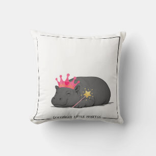 Baby Hippo Princess-Cotton Cushion-Customizable Throw Pillow