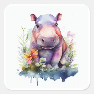 Baby Hippo Square Sticker