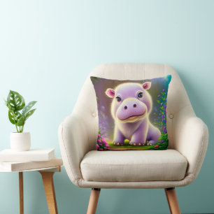 Baby Hippo Throw Pillow