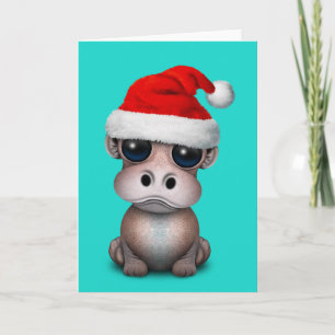 Baby Hippo Wearing to Santa Hat Holiday Card