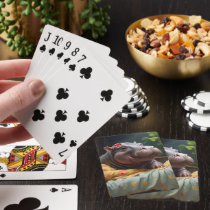 Baby Hippo Zena In A Big Basket, Playing Cards