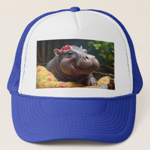 Baby Hippo Zena In A Big Basket, Trucker Hat