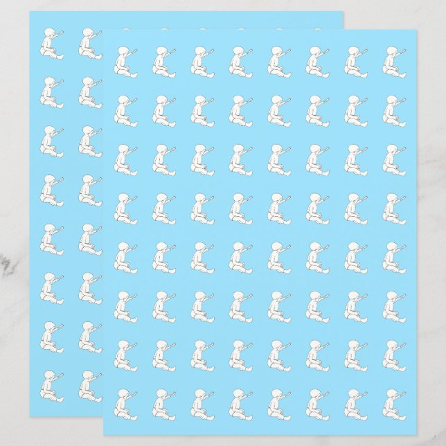 Baby holding hammer, blue scrapbook paper (Front/Back)