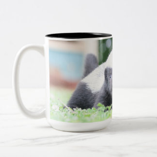 Baby honey badger on green grass photograph Two-Tone coffee mug