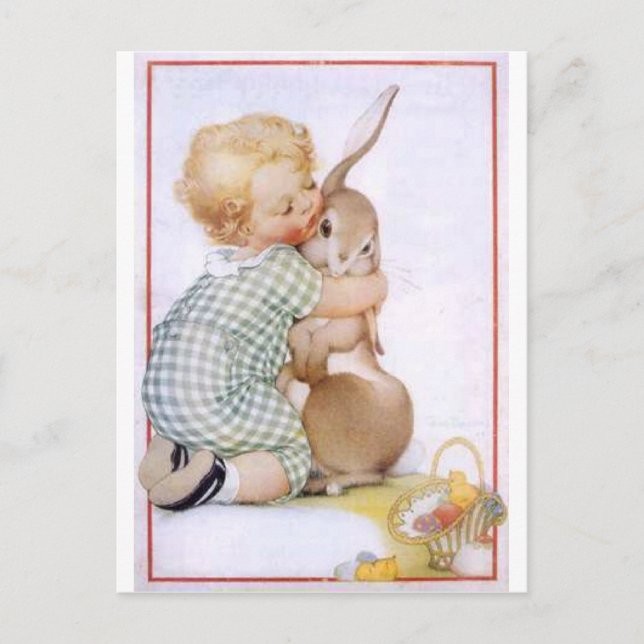 Baby Hugging Easter Bunny Holiday Postcard (Front)