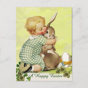 BABY HUGGING EASTER BUNNY HOLIDAY POSTCARD