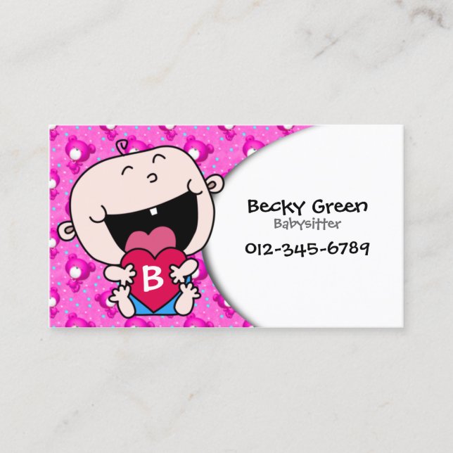 Baby Hugging Heart Pink Business Card (Front)