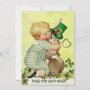 BABY HUGGING RABBIT IRISH ST. PATRICK'S DAY PARTY INVITATION