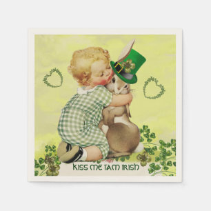 BABY HUGGING RABBIT IRISH ST. PATRICK'S DAY PARTY NAPKIN