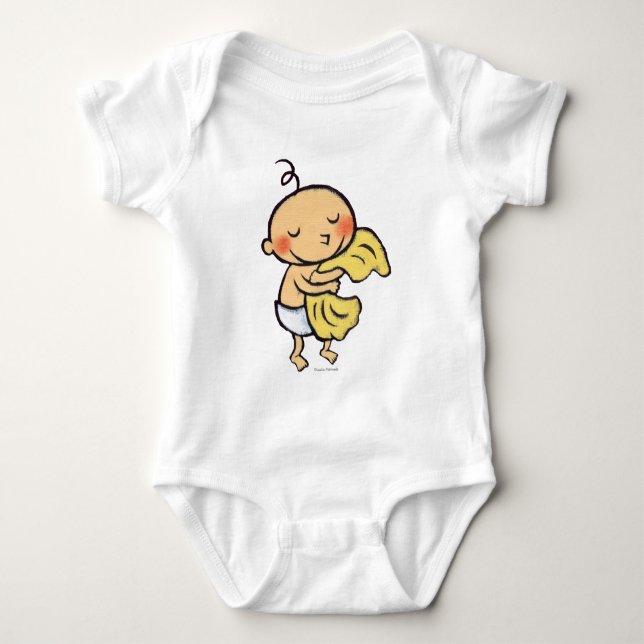 Baby Hugging Soft Yellow Blanket Bodysuit (Front)