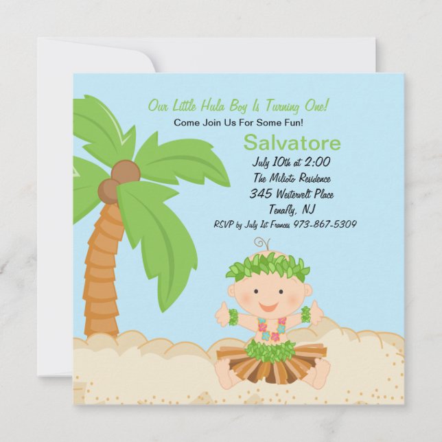 Baby Hula Boy First Birthday Invitation (Front)