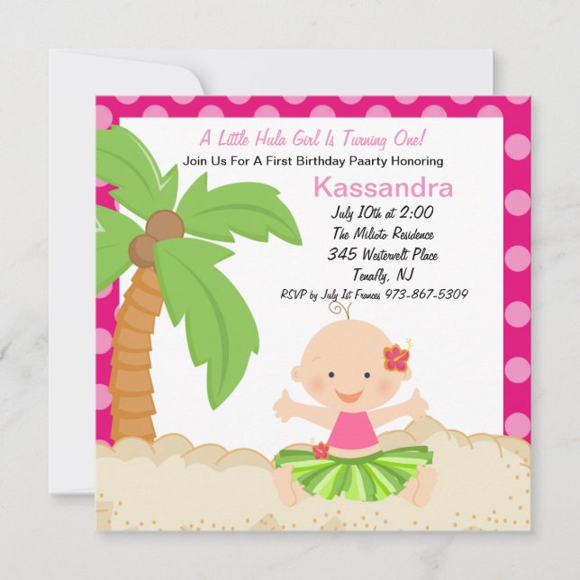 Baby Hula Girl  First Birthday Invitation (Front)