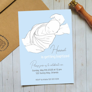 Baby Illustration Baptism Christening Invitation