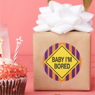 Baby I'm Bored Orange Purple Stripes Classic Round Sticker