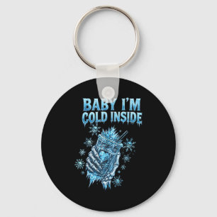 Baby I'm Cold Inside Iced Coffee Heart Skeleton Ch Keychain