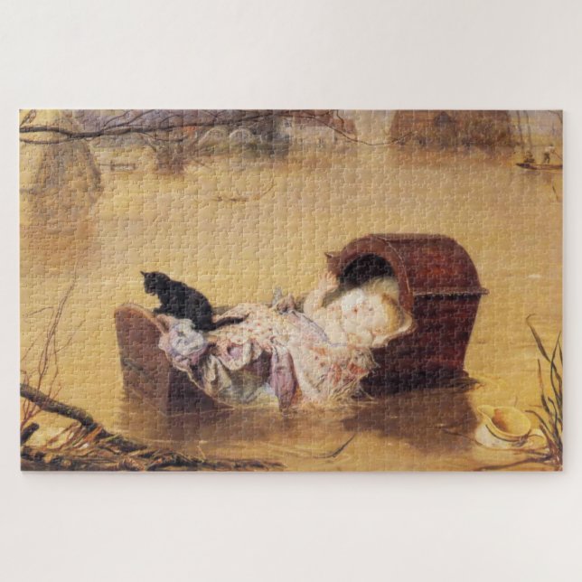 Baby in a Cot During a Flood (by J.E. Millais) Jigsaw Puzzle (Horizontal)