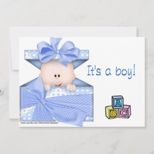 Baby in a gift box-blue invitation