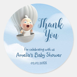 Baby in a Hot Air Baloon Baby Shower Classic Round Sticker