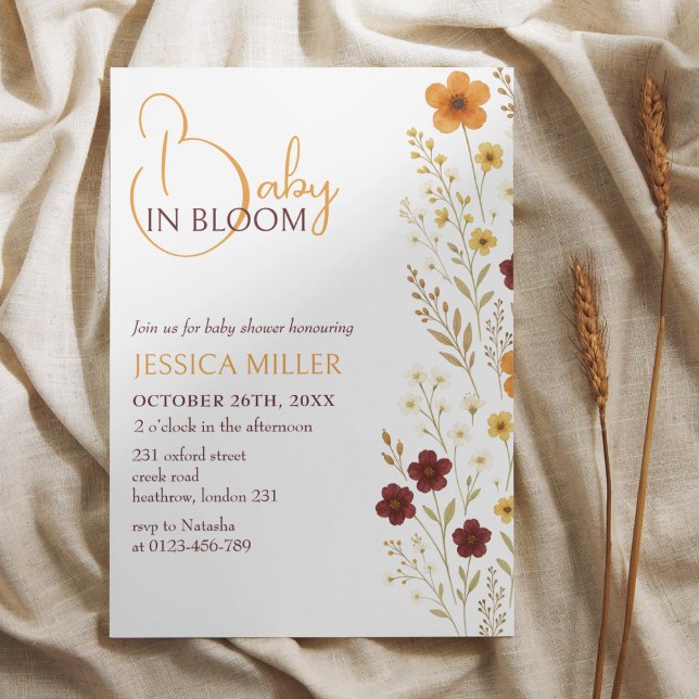 Baby in Bloom Autumn Wildflowers Baby Shower Invitation (Creator Uploaded)