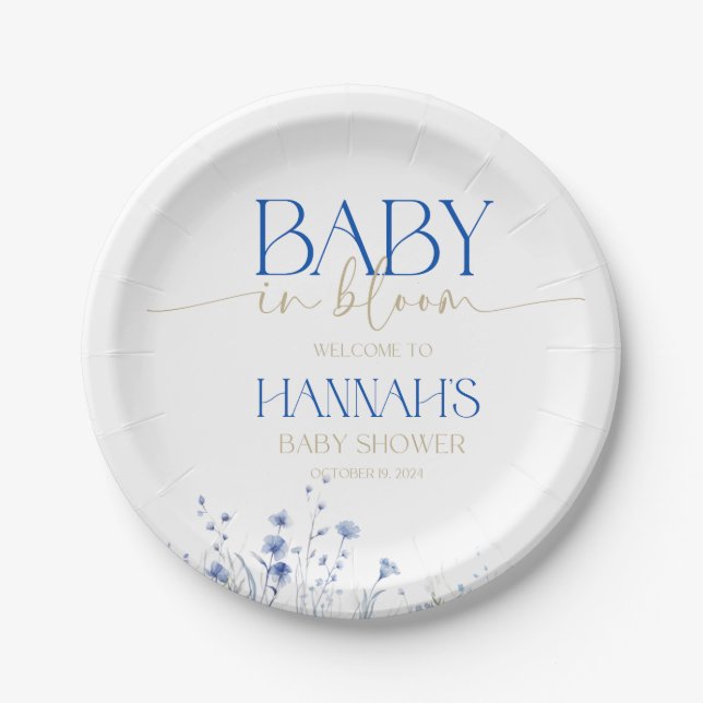 Baby in Bloom baby boy paper plates (Front)