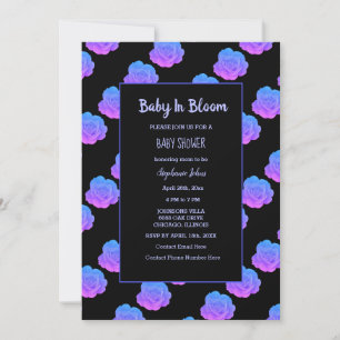 Baby In Bloom Baby Shower Blue Purple Pink Black Invitation