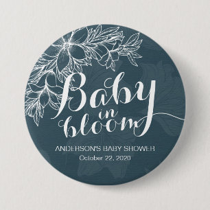 Baby in Bloom Baby Shower Blue White Floral Frame 3 Inch Round Button