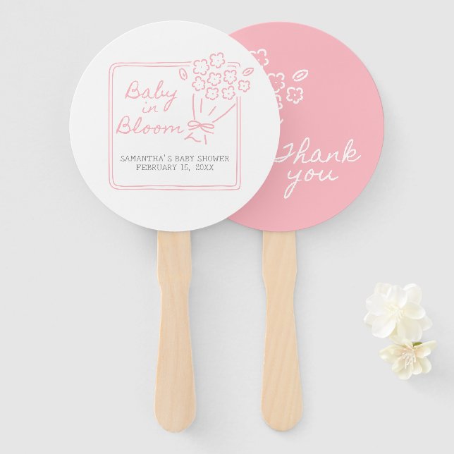 Baby In Bloom Baby Shower Hand Fan (Front and Back)