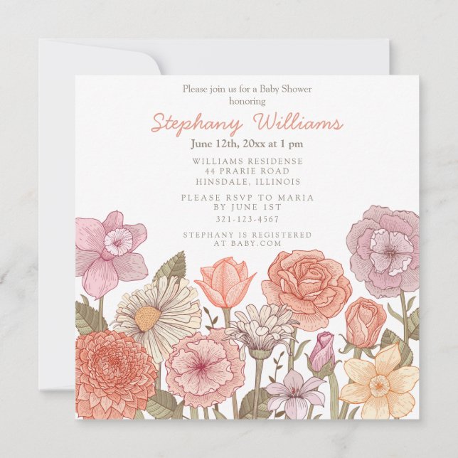 Baby in Bloom Baby Shower invitation  (Back)