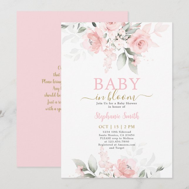 Baby in Bloom Baby shower Invitation fille (Devant / Derrière)