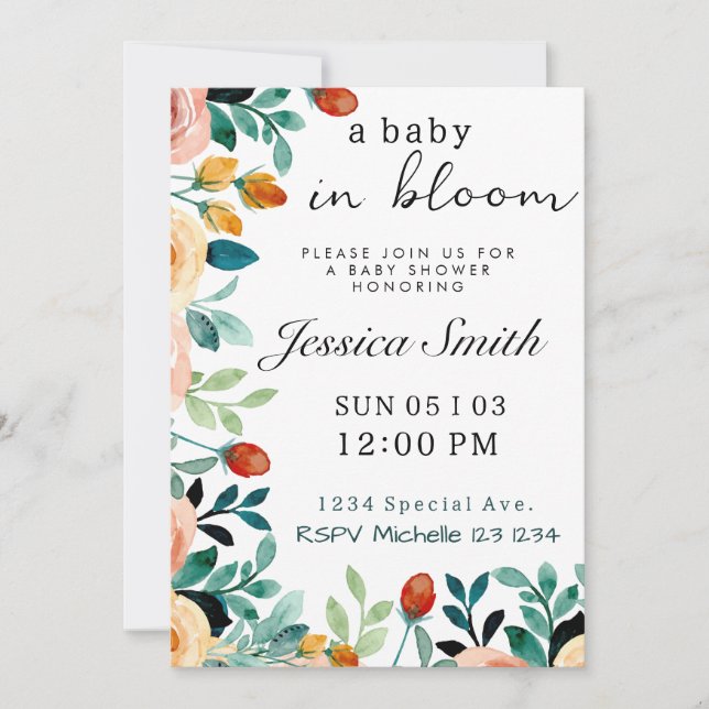 Baby in Bloom Baby Shower Invite (Front)