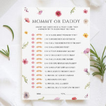 Baby in Bloom Baby Shower Mommy or Daddy Game Card