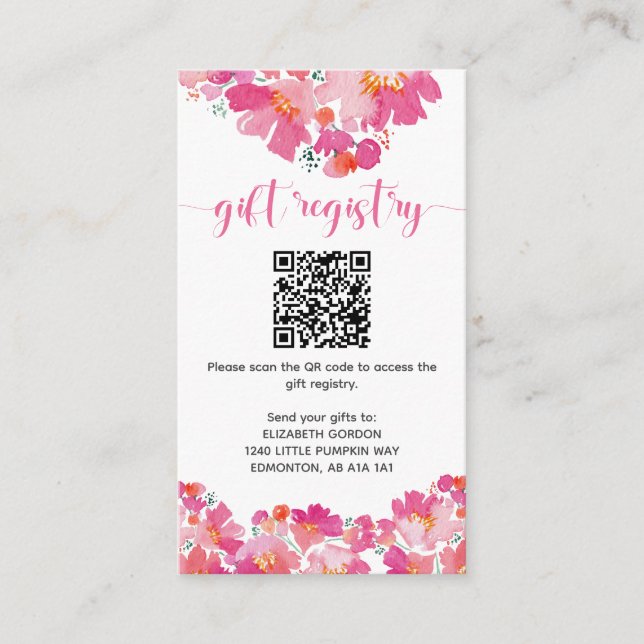 Baby in Bloom Baby Shower Registry QR Code Floral Enclosure Card (Front)