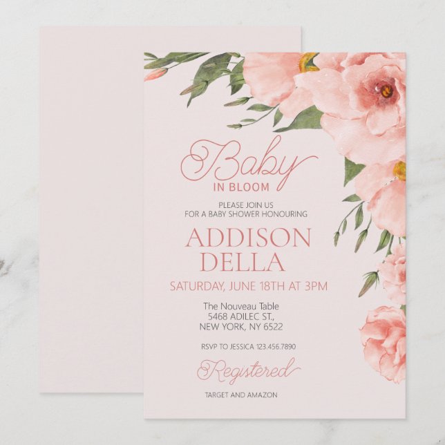 Baby In Bloom Baby Shower Spring summer floral Invitation (Front/Back)