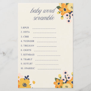 Baby in Bloom Baby Shower Word Scramble Game